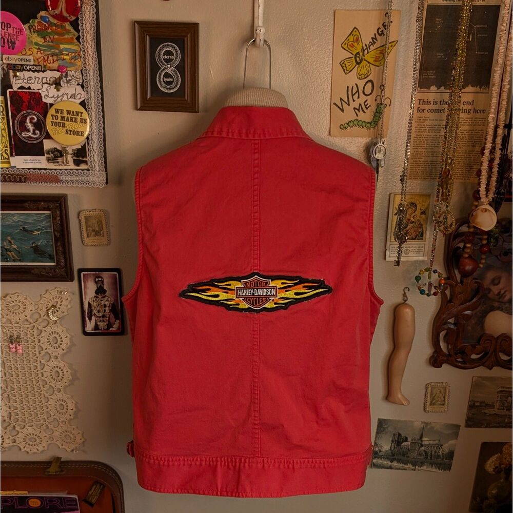 Vintage Harley Davidson Riding Vest Women's Petite Large Coral Red